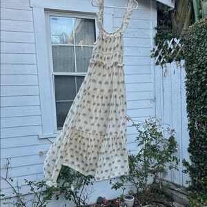 Cream and Brown Palm Tree Maxi Dress